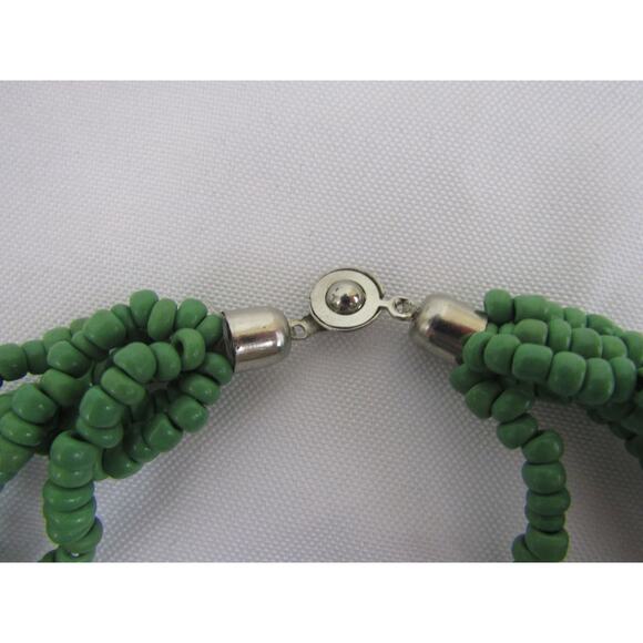 Green Beaded Aztec Double Layer Necklace Boho Cottagecore Hippie Festive 36" - Picture 3 of 6